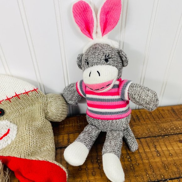 Lot of 2-Kids Sock Monkey Beanie/ Hat- Arizona & Small Sock Monkey Plush Dan Dee - Picture 7 of 15